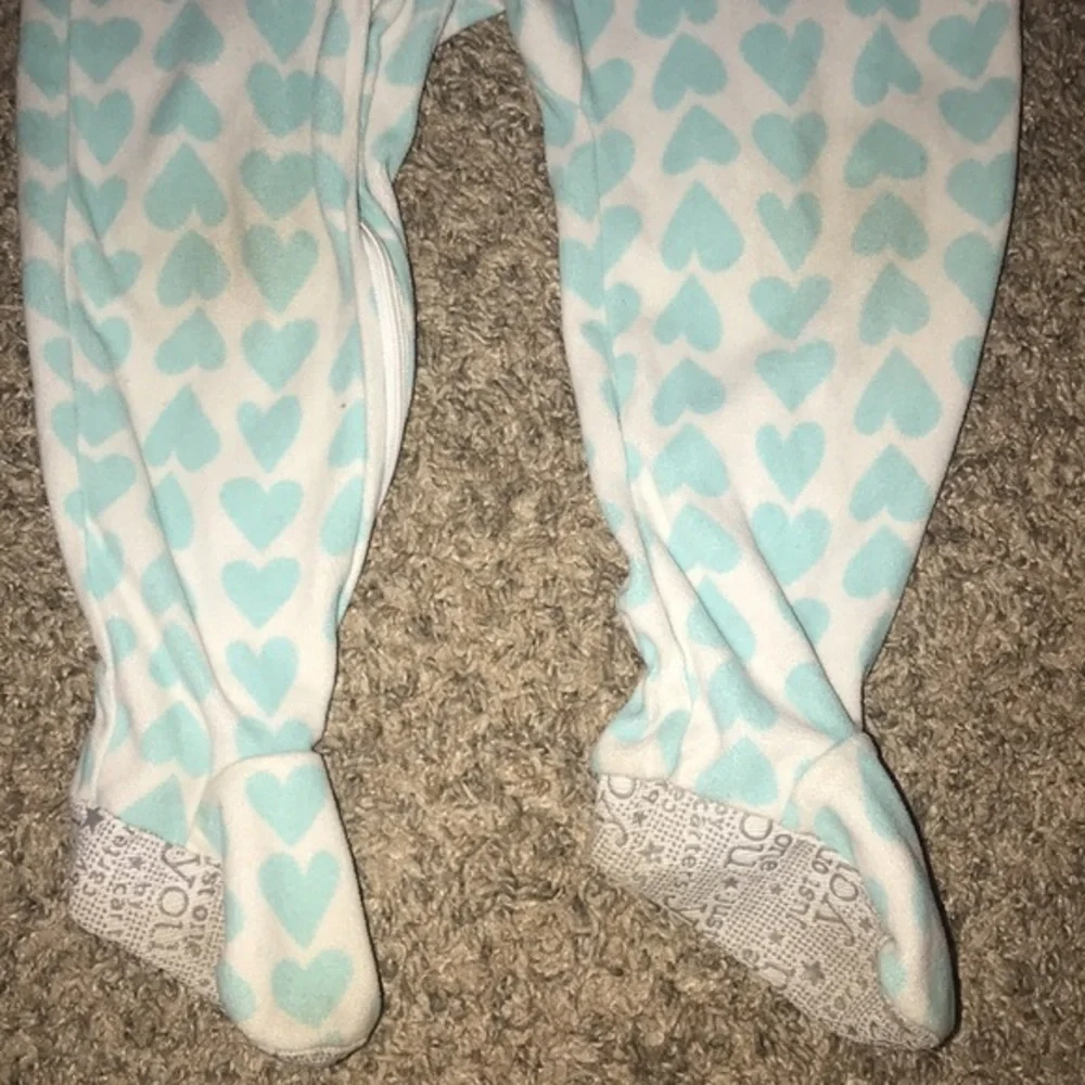 Carter’s White, Blue Hearts Fleece Zip Up Warm Footie Onesie Pajamas